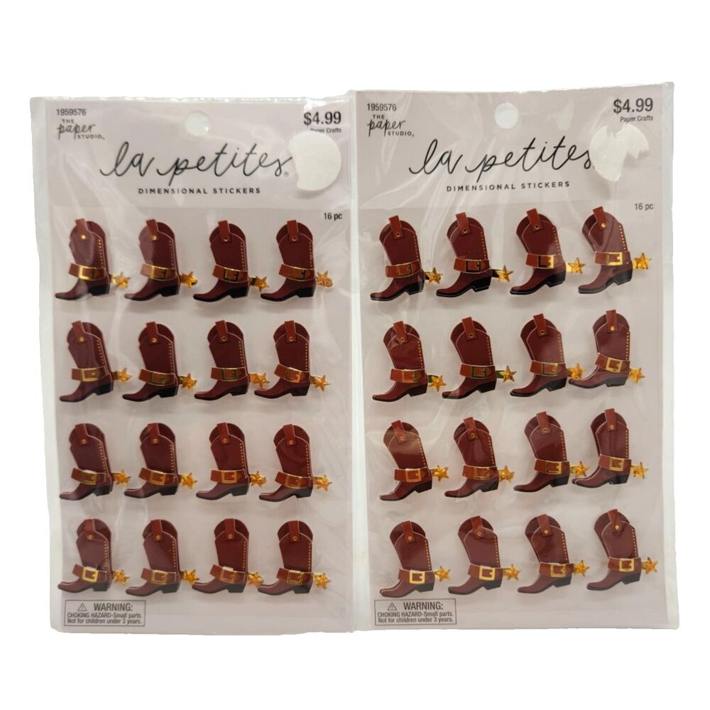 2 Packs La Petites Dimensional Stickers Cowboy Cowgirl Boots 3D Paper Studio NEW